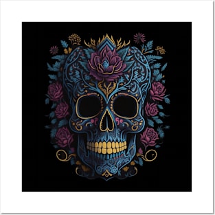 Cool Skull with Flowers Posters and Art